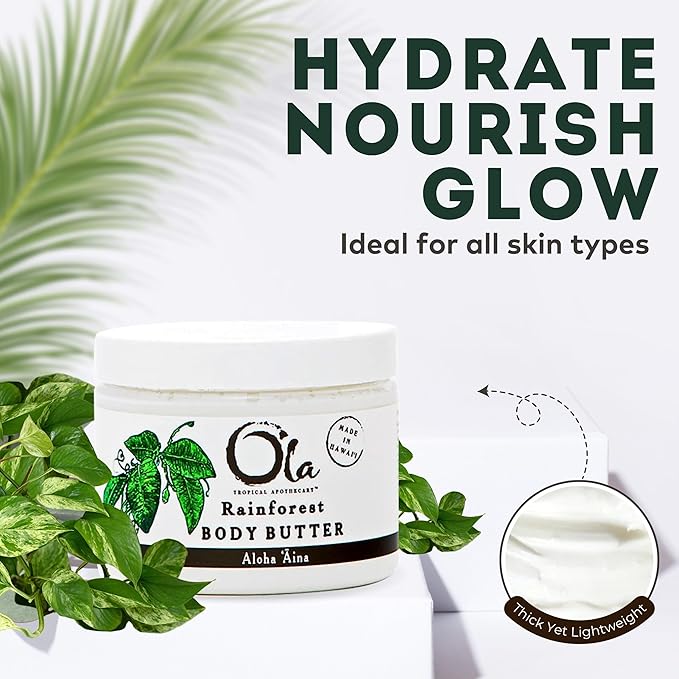 Rainforest Body Butter – Moisturizing Cream with Pure Coconut Oil and Hawaiian Plant Extracts - Ideal for Dry Skin - 5.6oz