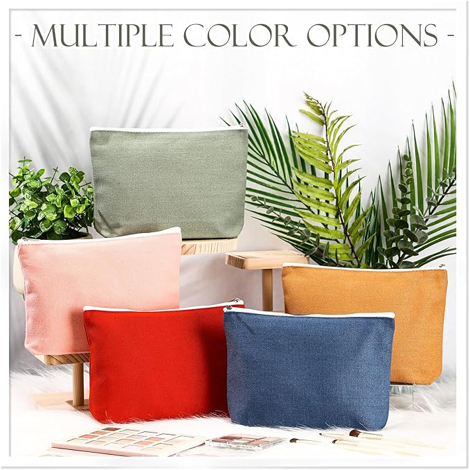 Reginary 10 Pcs Canvas Makeup Bags Bulk for Women Blank DIY Pencil Pouch Travel Toiletry Cosmetics Bags Gift for Christmas Breast Cancer Awareness Thanksgiving Wedding Nurses Teacher(Morandi Color)