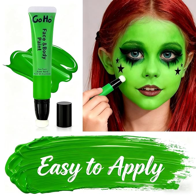 Go Ho Amazon Green Face Paint Stick,Water Based Cream Green Body Paint Washable,Highly Pigmented,Smooth and Safe for Skin,Halloween Costumes Cosplay SFX Hulk Witch Makeup