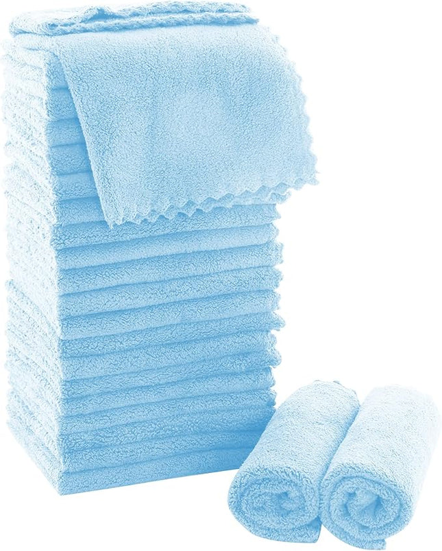 MOONQUEEN Ultra Soft Premium Washcloths Set - 12 x 12 inches - 24 Pack - Quick Drying - Highly Absorbent Coral Velvet Bathroom Wash Clothes - Use as Bath, Spa, Facial, Fingertip Towel (Aquamarine)