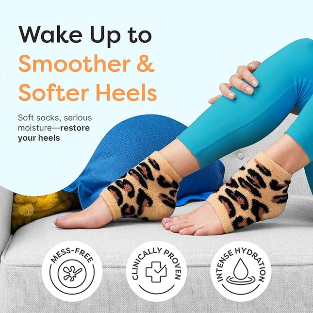 ZenToes Moisturizing Socks for Cracked Heel Treatment, Vitamin E, Olive Oil and Jojoba Oil Infused Heel Socks, Galentines Day Gifts, Self Care Gifts for Women (Cheetah, Regular)