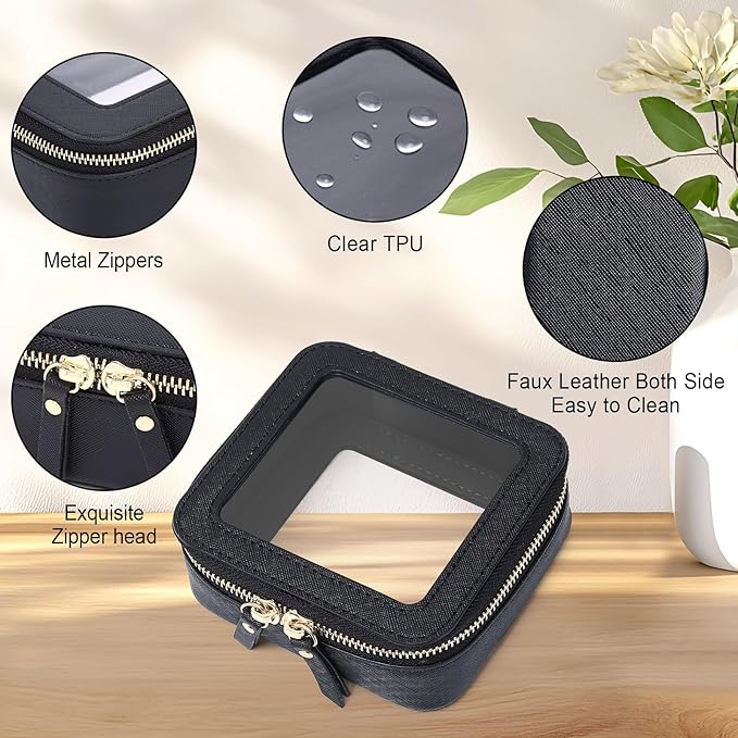 Pinkmik Clear Makeup Bag Waterproof Travel Case for Cosmetics and Toiletries Women's Purse Organizer and Clear Car Bag with Zipper (Black, M+MINI)