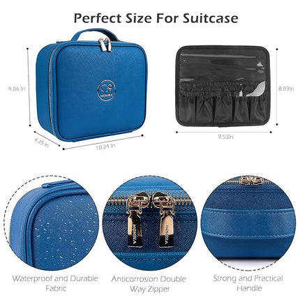 MOMIRA Travel Makeup Bag Cosmetic Bag Makeup Organizer Bag with Lighted Mirror, Adjustable Brightness in 3 Color Scenarios, Waterproof Makeup Train Case, Gift for Women - Cyan Blue