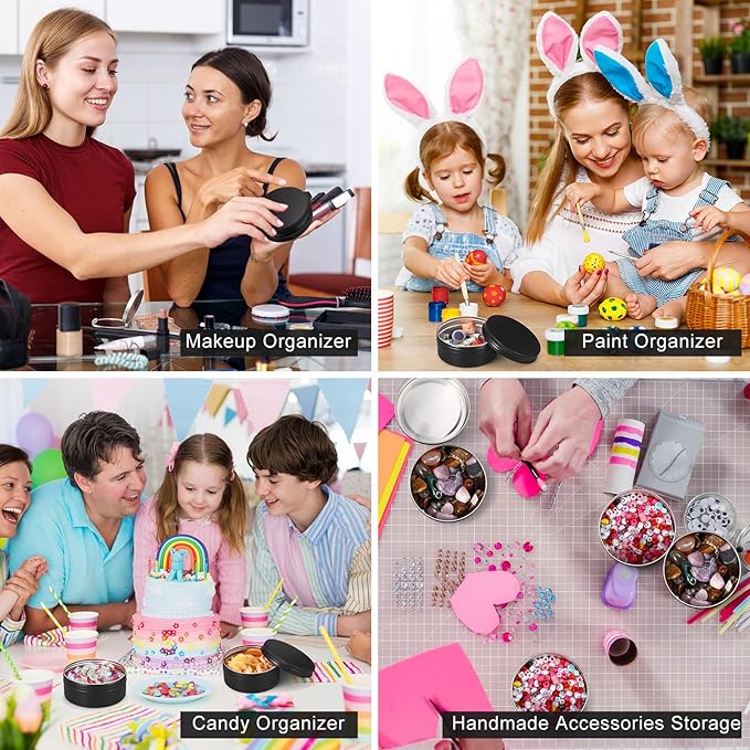 Therwen 48 Pcs Aluminum Tin Jars Containers Metal Leak Proof Cosmetic Tin Jars Containers Round Screw Lids Lip Balm Can Empty Refillable Cosmetic DIY Storage (1.6 x 3.9 Inch,Black)