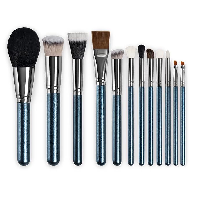 12Pcs Premium Synthetic Soft Dense Fiber Makeup Brush Set with Case - Face, Blush, Contour, Eyeshadow Brushes - Black