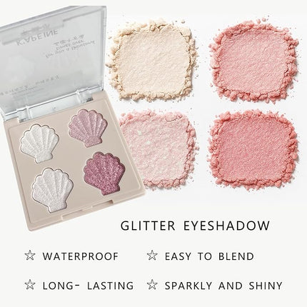 K'APEINE Glitter Eyeshadow Palette, 4 Colors Fine Shimmer Eye Shasows Sparkle Pink White Makeup Palette Diamond Bright Eyeshadow Highly Pigmented Makeup Kit Long Lasting for Women Girls Daily, Party