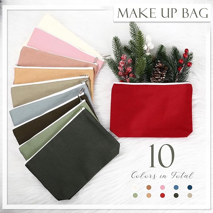 Reginary 10 Pcs Canvas Makeup Bags Bulk for Women Blank DIY Pencil Pouch Travel Toiletry Cosmetics Bags Gift for Christmas Breast Cancer Awareness Thanksgiving Wedding Nurses Teacher(Macaron Color)