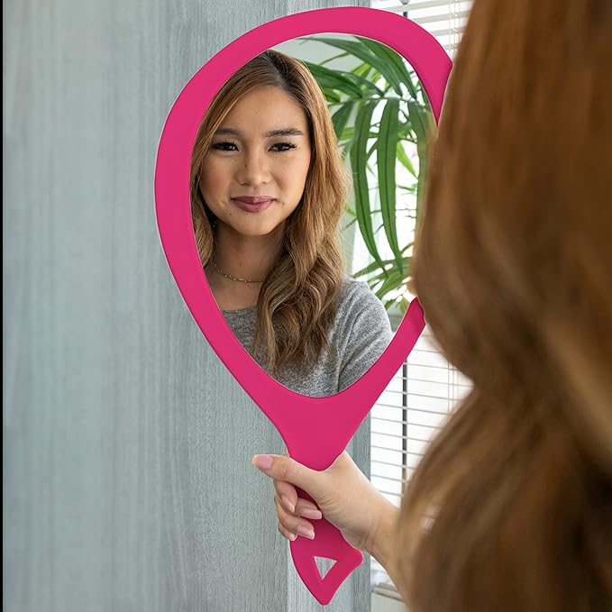 Zadro Large Hand Mirror with Handle Salon Mirrors for Hair Stylist, Big Handheld Mirror Makeup Mirror Wall Mounted Hang (1, Bright Pink, Medium: 15" x 8")