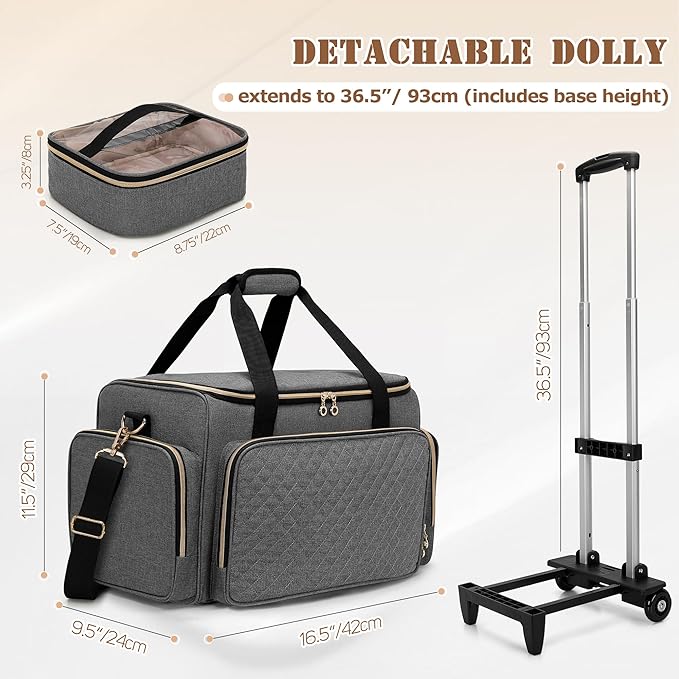 LUXJA Rolling Makeup Case with 3 Removable Pouches and 1 Makeup Brush Bag, Large Makeup Bag Cosmetic Bag with Detachable Dolly (Patented), Gray