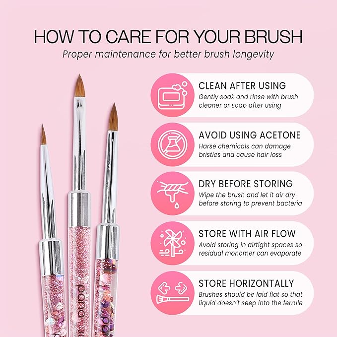 PANA 3D Kolinsky Nail Art Brush - Pink Glitter Handle, Size 2 - Acrylic Nail Art Sculpture Brush for Manicures Pedicure Salon Professional or Beginner