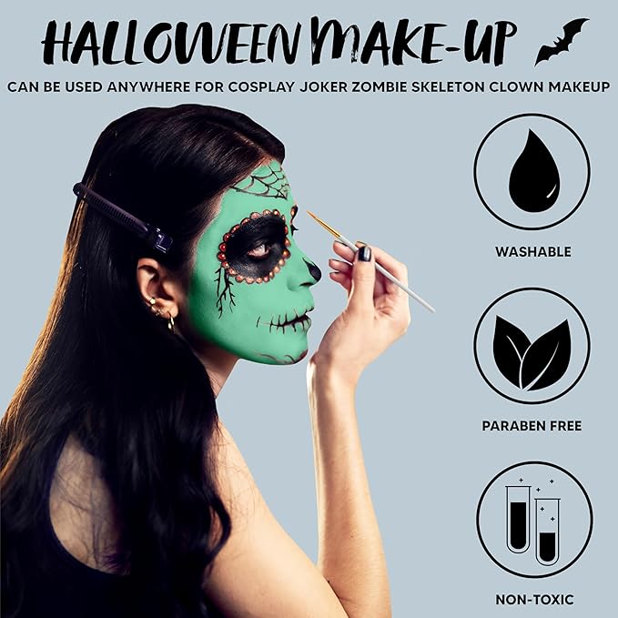 Spooktacular Creations Halloween Makeup Face Body Paint Waterproof Foundation Cream Cake Tub, Halloween Party Cosplay Clown Sfx Costume and Dress Up Makeup for Adult(1 Oz, Green)