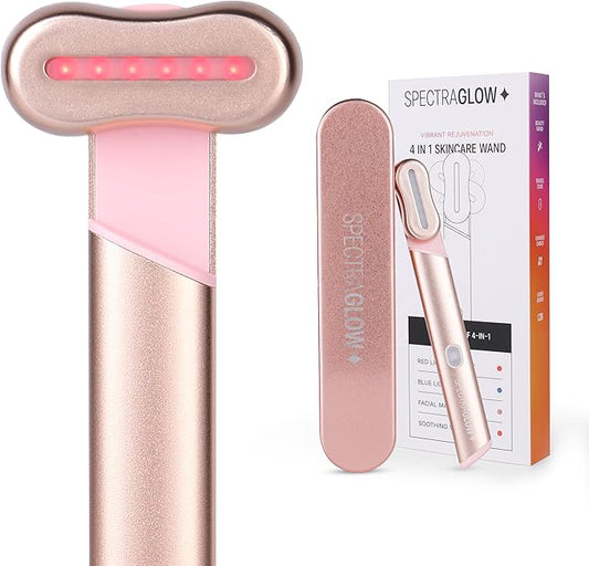 4-in-1 Red Light Therapy Wand for Face with Travel Case – Facial Rejuvenation Device for Home Use with Adjustable Head – Portable Beauty Tool for Skin Health and Anti-Aging
