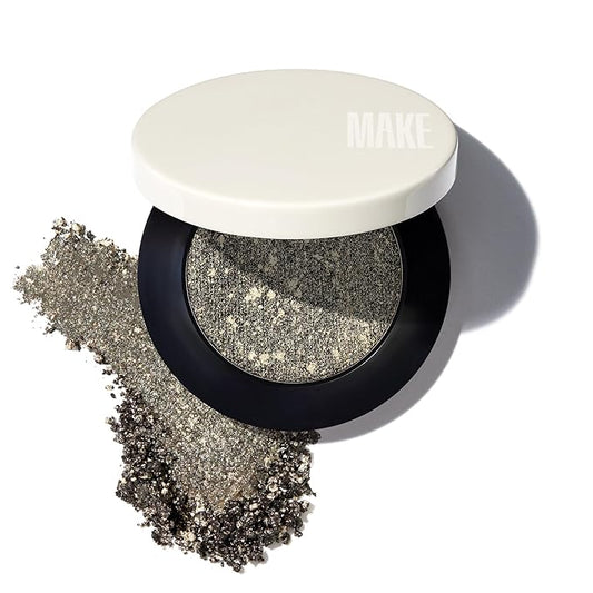 MAKE Beauty Multi-Chromatic Eye Shadow. Metal Reflecting Luminous Foil Finish Creamy, Buildable, Dimensional Long-wear, Crease-proof Powder Eyeshadow, Multichrome Shade - Gravitational, Olive Green