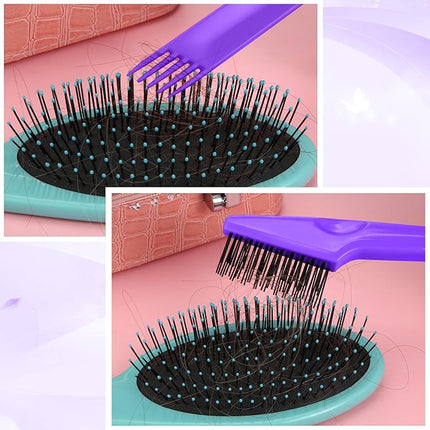 Yaomiao 2 Pcs Hair Brush Cleaner Tool 2-in-1, Purple Hairbrush Cleaner for Removing Hair Dust, Mini Comb for Removing Dirt, Home Salon Use