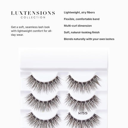 KISS Lash Couture LuXtensions Collection False Eyelashes, Flat Lash Technology, Super Slim Lash Band, Real Lash Extension Fibers, Reusable, Style ‘Cashmere’, 14mm, 1 Pair Strip Lashes