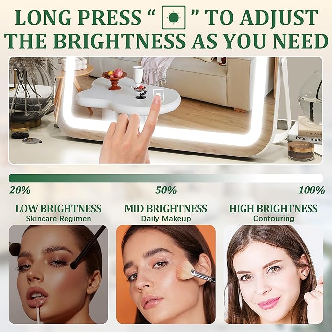 14x10 Inch Lighted Makeup Mirror with 10X Magnification - 3 Mode Dimmable LED & Smart Touch Control - Vanity Mirror with Lights for Desk (White)