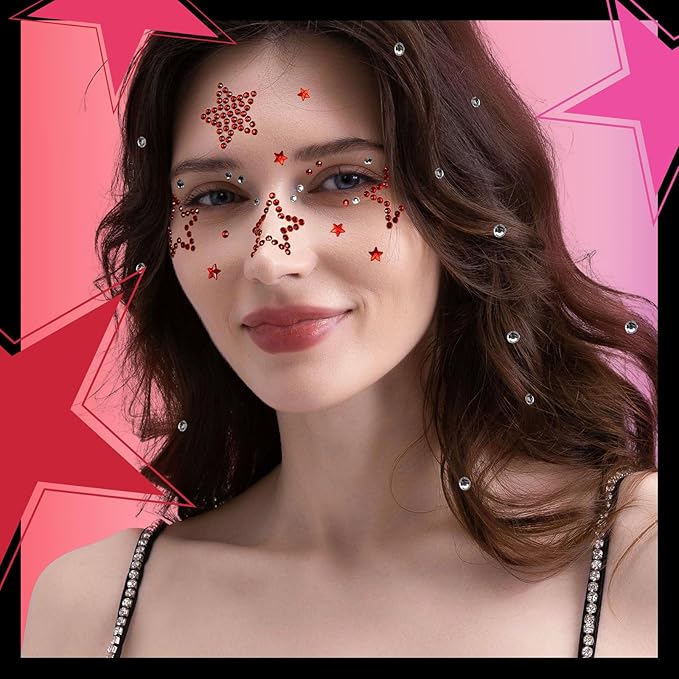 YGDZ Face Gems Face Jewels, Self Adhesive Hair Gems Festival Star Rhinestone Stickers for Face, Eye, Makeup, Body, Stick on Gems, Rave Accessories, Y2K Star Face Stickers for Kids, Women