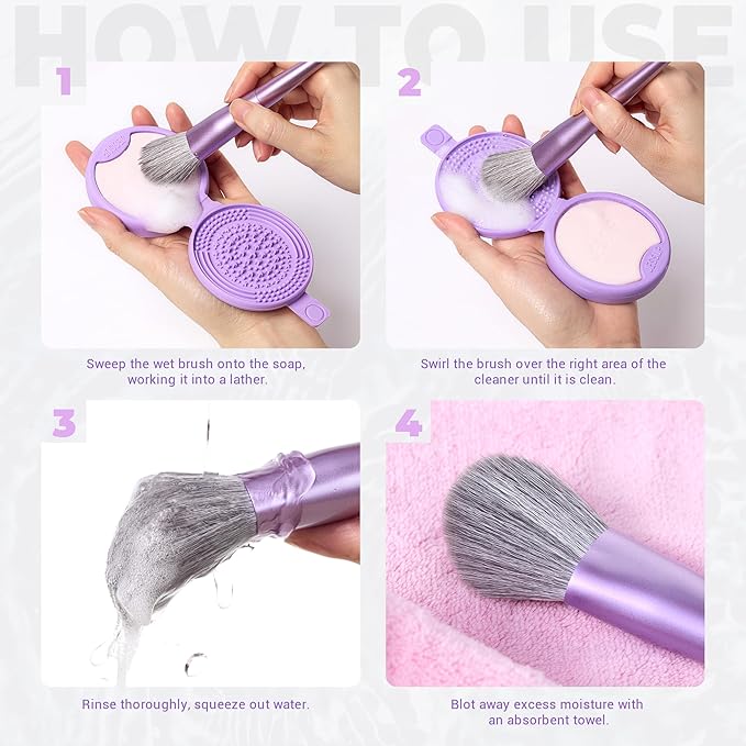 Jessup Makeup Brush Cleaner Mat Silicone with 2pcs Solid Soap, Portable Cleaning Tool for Cleaning Makeup Sponges Brushes, A013