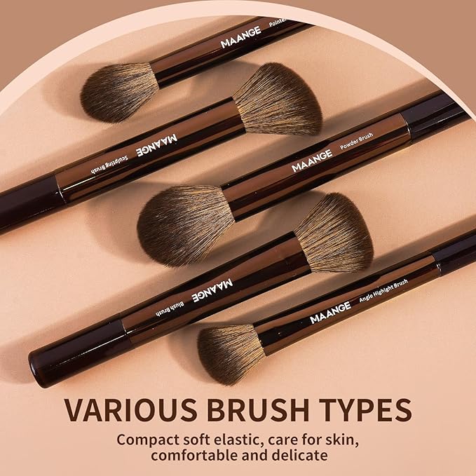 MAANGE 14-Piece Makeup Brush Set with Aluminum Ferrule- Premium Synthetic Makeup Brushes Kit Foundation Powder Brush Eye Shadow for Beginners & Professionals(Dark Coffe)