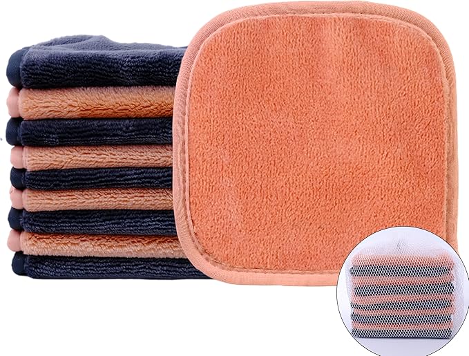 Polyte Premium Hypoallergenic Microfiber Fleece Makeup Remover and Facial Cleansing Cloth 6 x 6 in, 10 Pack (Dark Gray, Pink)
