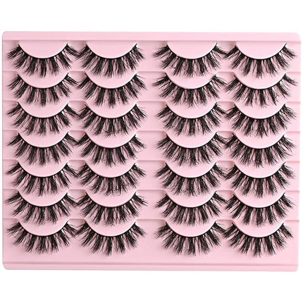 FARRED Fluffy Lashes Natural Eyelashes Short Wispy Eye Lash Strips 14 Pairs Separated Volume Eyelash Pack 16mm Dramatic Wispies Fake Strip Lashes Clusters Cat Eye Pestañas Spiky Look (F24 | 9-16mm)