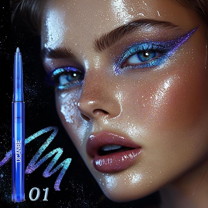 UCANBE Chameleon Eyeshadow & Eyeliner Gel Pencil - Multichrome Shifting Colors Metallic Glitter Eye Makeup,Waterproof Long-Lasting Smudge-Proof Multi-Dimensional Color (Electric Blue to Royal Purple)