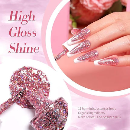 Born Pretty Holographic Nail Polish Rose Gold Glitter Sequins Nail Polish 10ML, Fast Drying Up to 7 Days of Wear, Sparkle Fingernail Polish for Women Girls