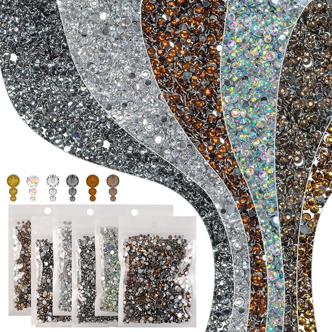 6 Bags Colorful Neutral Color Series Resin Rhinestones for Bedazzling Crafting 3mm 4mm 5mm Mix Crystals Stones Gems Diamonds for Nails Face Eyes Makeup DIY Crafts Tumblers Bottles Clothes Shoes