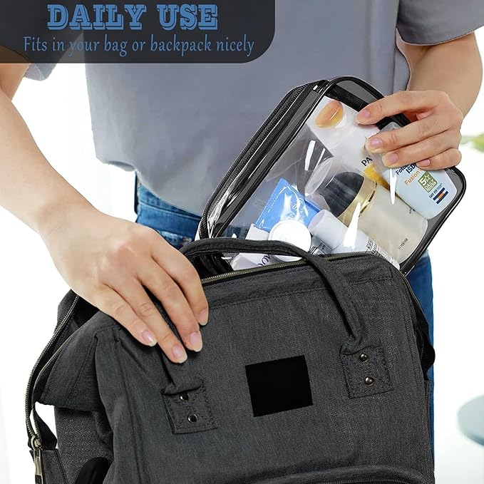 16 Pieces Clear Makeup Bags Bulk, TSA Approved Toiletry Bag for Travel, PVC Waterproof Travel Small Pouches Clear Pouch with Zipper for Men and Women Carry-on Travel Essentials Cosmetic Bags (Black)