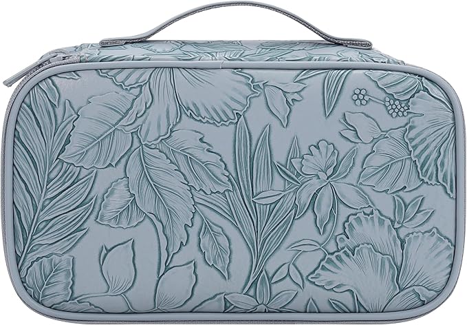 Relavel Cute Makeup Bag for Girls, Portable PU Leather Cosmetic Bag, Dual-layer Makeup Pouch with Brush Holder, Multi-Functional Preppy Toiletry Organizer for Travel, Daily Use - Flora Butterfly