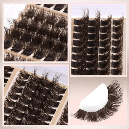 Brown Lash Clusters Kit Fluffy Thick Cluster Eyelash Extensions Kit Volume Dark Brown Eyelash Clusters CC-Curly Individual Lashes 130D 150D 180D 200D Cluster Lashes with Lash Bond and Seal, Tweezers