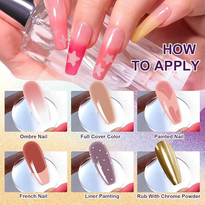 Gradient Painting Gel, 9 Colors Ombre Gel Nail Polish Almond Nude Cream Grey for Pigment Pat Kit Aura Nails French Manicure Soak Off UV Home Salon Monet's Garden