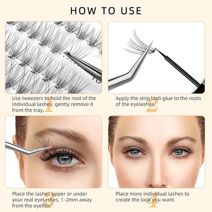 QUEWEL Cluster Lashes 240Pcs Individual Lashes 10D 0.10D Curl 12mm Knot-Free Lash Extensions Clusters Lashes Soft&Natural False Eyelashes Individual DIY Eyelash Extension at Home(10D 0.10D 12)