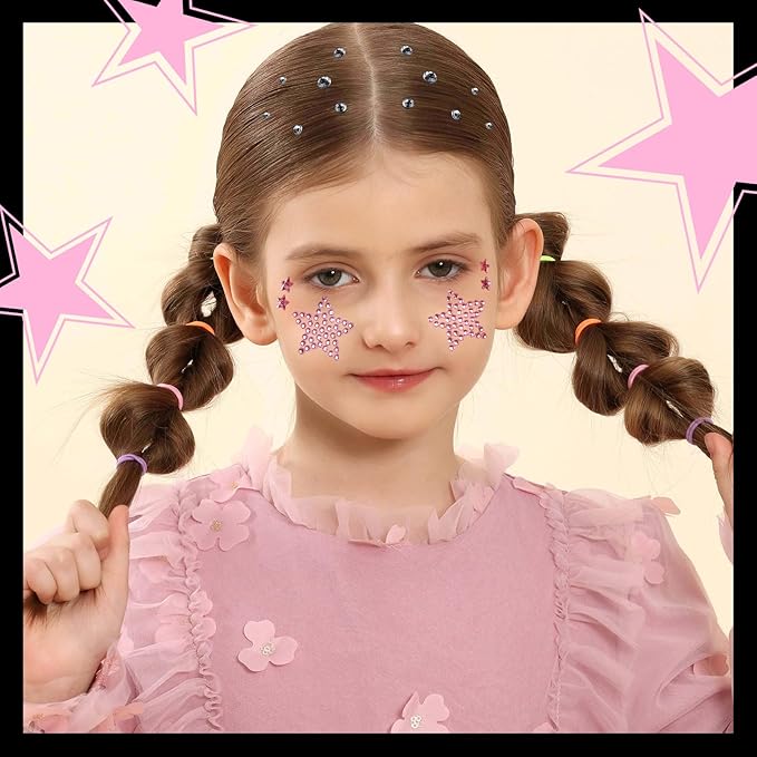 YGDZ Face Gems Face Jewels, Self Adhesive Hair Gems Festival Star Rhinestone Stickers for Face, Eye, Makeup, Body, Stick on Gems, Rave Accessories, Y2K Star Face Stickers for Kids, Women