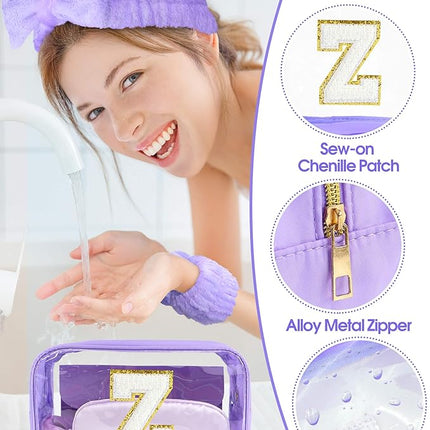 Gift Sets for Women, Initial Makeup Bag with Makeup Brush Set Bachelorette Party Favors, Purple Spa Kit with Skincare Headbands Wrist Bands Sleepover Party Supplies Gifts for Teen Girls Bridesmaid Z