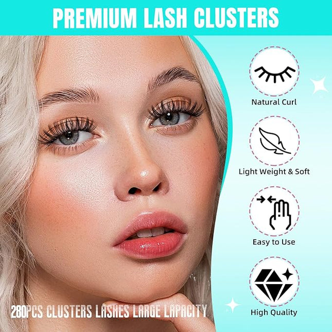 Lash Clusters Wispy 280PCS Eyelash Extension 50D Cluster Lashes Individual Lashes DIY Lash Extension Natural Look Cluster Eyelash Extensions Soft False Eyelashes at Home for Beginners(14mm)