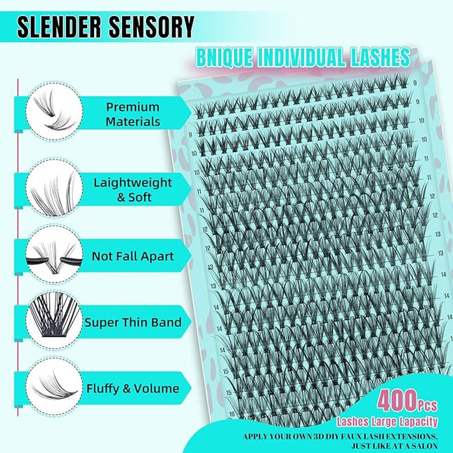 Lash Clusters 400pcs, 30D Mixed Tray DIY Eyelash Extension, D Curl Natural Wispy Individual Lashes Faux Mink & Cruelty Free Reusable Lash Clusters Extensions Black (30D, 9-18mm)