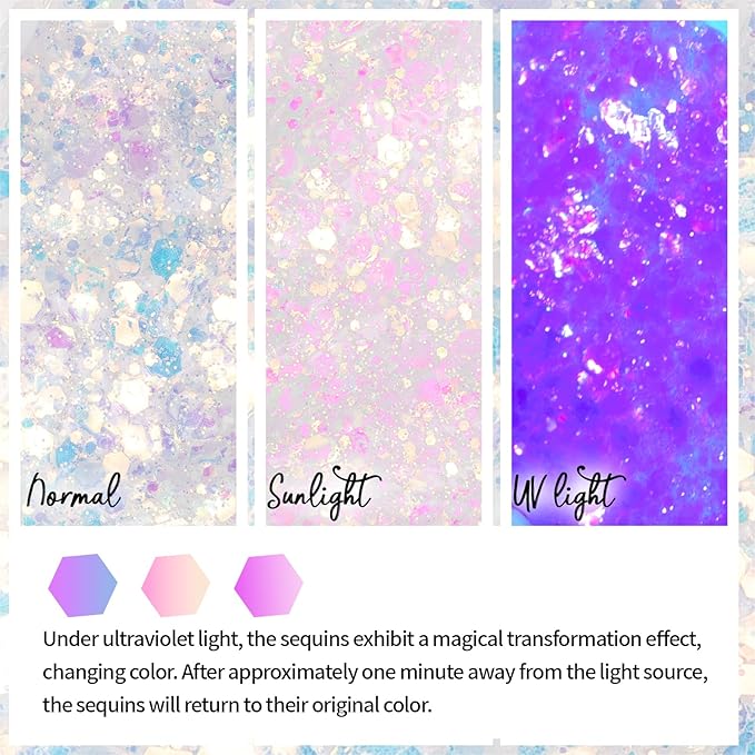 DAGEDA Light-Reactive to Pink Body Glitter Gel, Holographic Face Glitter Rave Party Accessories, Chunky Glitters for Hair Eyes Nails, Cosmetic Laser Powder Festival Sequins Paint Makeup