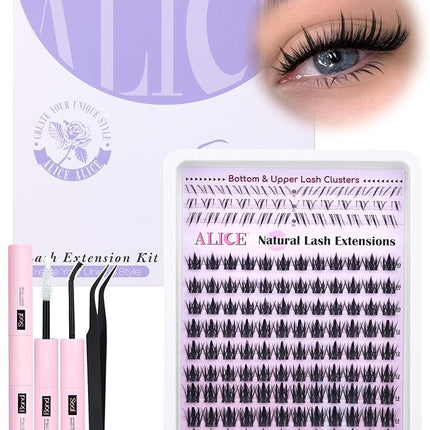 ALICE Lash Clusters Kit Natural Anime Eyelash Clusters Kit 10-14mm Wispy Manga Cluster Eyelash Extension Kit Sipky Clear Band Individual Cluster Lashes with 5-7mm Bottom Lashes Bond and Seal