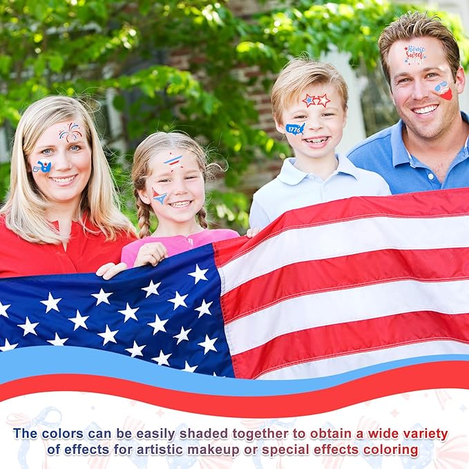 19 Pcs Halloween Face Paint Kit Red White Blue Face Paint Kit with Glitter Stencil Stickers Paint Stick Makeup Brush for Halloween Party Supplies