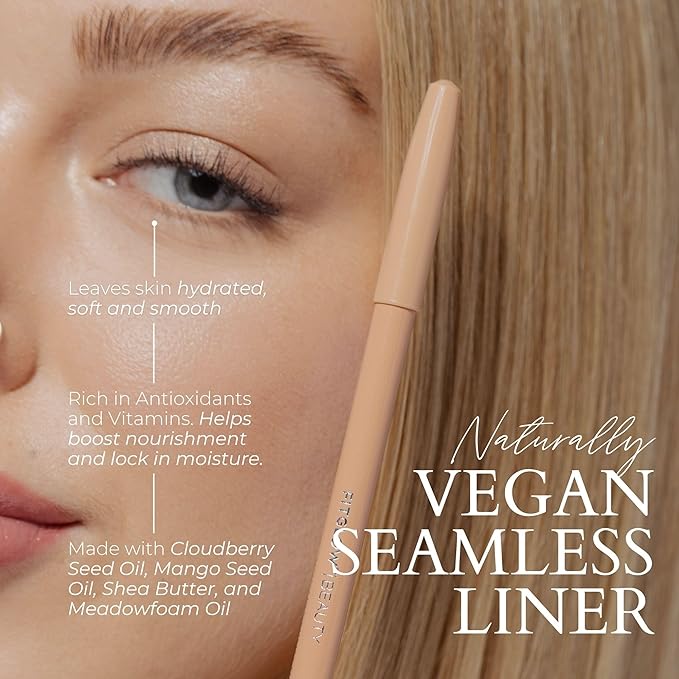 FITGLOW Beauty Vegan Eyeliner Pencil | Long-Lasting Eye Liner with Blending Brush | Smudge-Proof Eyeliner | Sensitive Eye Makeup | Natural, Clean & Cruelty-Free Eye Pencil | Brightening Beige, 1.1g