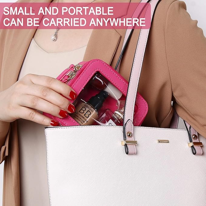 Pinkmik Small Makeup Bag Mini Clear Cosmetic Makeup Case & Toiletry Bag with Zipper Women's Purse Organizer & Car Essentials (X/Fuxia, MINI),