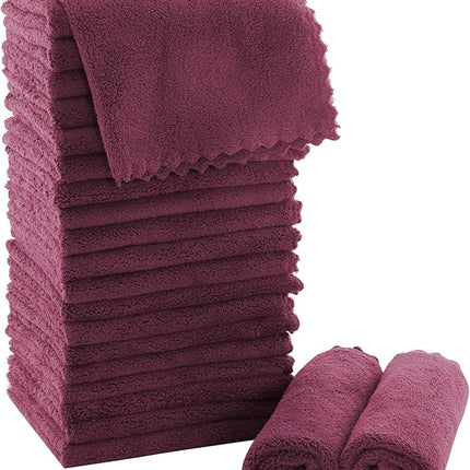 MOONQUEEN Ultra Soft Premium Washcloths Set - 12 x 12 inches - 24 Pack - Quick Drying - Highly Absorbent Coral Velvet Bathroom Wash Clothes - Use as Bath, Spa, Facial, Fingertip Towel (Burgundy)