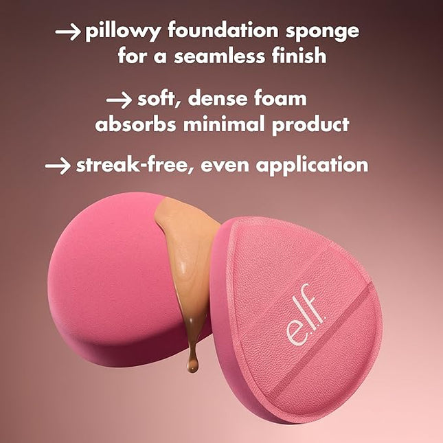 e.l.f. Pillow Puff Foundation Sponge, Bouncy, Ultra-Soft Foam Makeup Sponge For Liquid Foundation, Creates An Airbrushed Finish, Vegan & Cruelty-Free