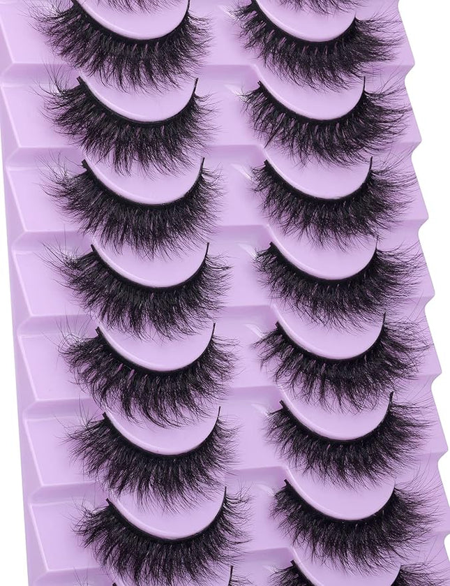 wiwoseo Natural Lashes Extension Strip Eyelashes Fairy Thick Volume Eyelashes Cat Eyes Lashes 16MM Natural Wispy Lashes 10 Pairs False Eyelashes