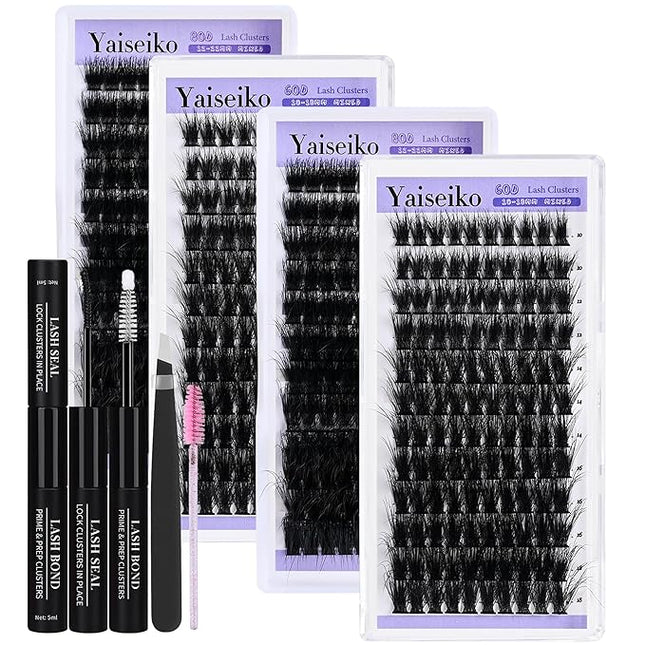 Lash Clusters Kit Gift Packs Fluffy 60D 80D Individual Lashes D Curl Cluster Eyelash Extensions DIY Lash Extension Kit 480Pcs with Lash Bond and Seal Waterproof, Lash Applicator, False Eyelashes Kit