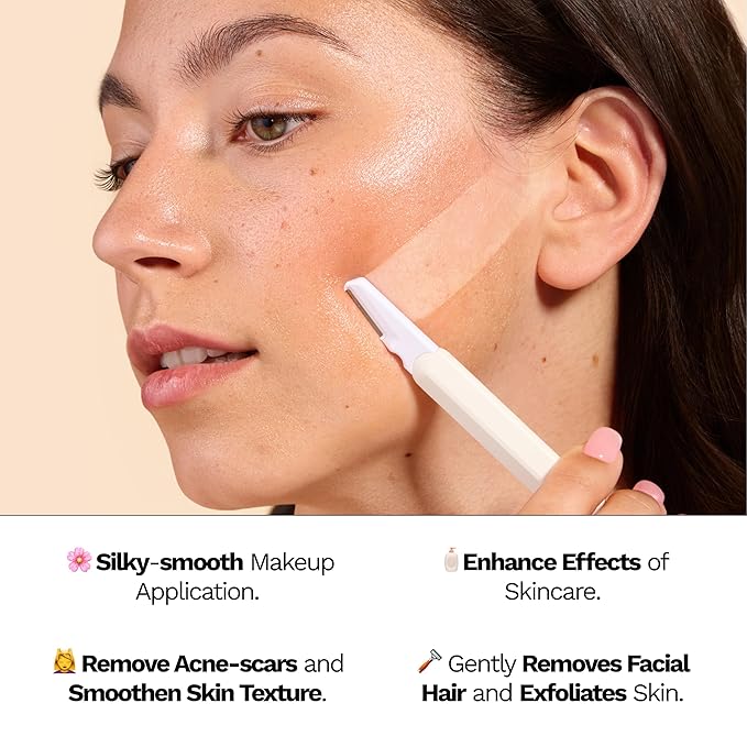 Jill Dermaplane Starter Kit for Women in Cream – Facial Razor & Exfoliating Blade Set with Pre-Shave Magic Wipe, Gentle Skin Cleanser, Glow Moisturizer & 2 Disposable Dermaplane Blades