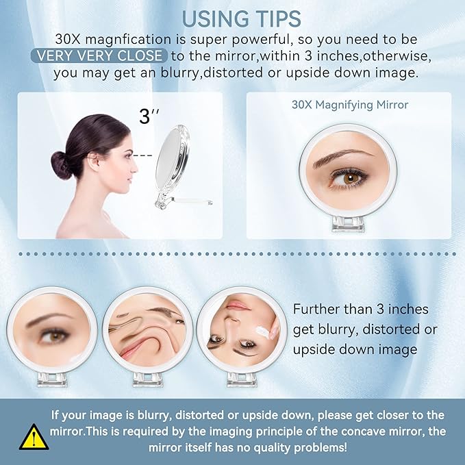 B Beauty Planet 30X Magnifying Mirror for Travel with Handle, Double-Sided 1X/30X Magnification Hand Mirror for Makeup,Travel Mirror for Desk 5 Inches