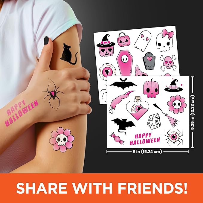 Spooky Halloween Temporary Tattoos Variety Pack – 100+ Scary Designs for Kids & Adults, Includes Ghosts, Skulls, Pumpkins & Bats, Halloween Party Favors & Trick-or-Treat Handouts