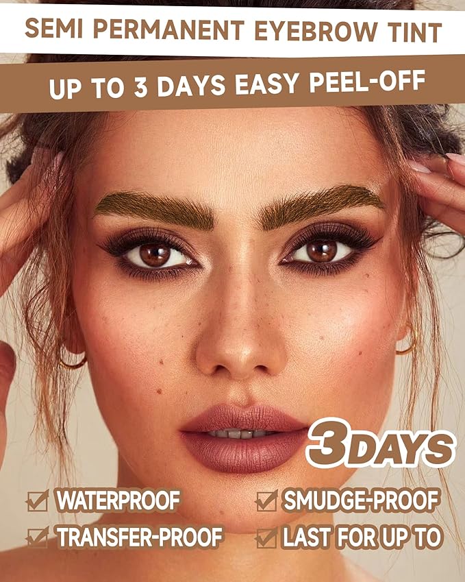 2 Pcs Tattoo Peel Off Eyebrow Gel Tinting Set,Peel Off Gray Brown Tinted Eye Brow Long Lasting up to 3 Days Waterproof Transferproof Eyebrow Tattoo Women Brow Makeup Full& Defined Looking Brow-03